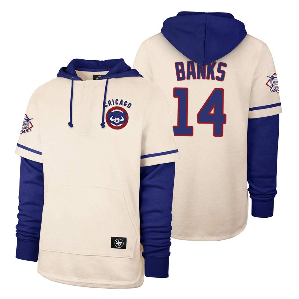 Men Chicago Cubs #14 Banks Cream 2021 Pullover Hoodie MLB Jersey
